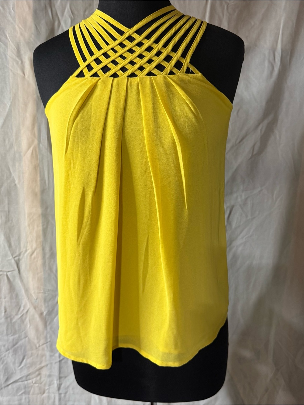Naked Zebra Yellow Strappy Halter Blouse Keyhole Back Tank Top S - Picture 9 of 10